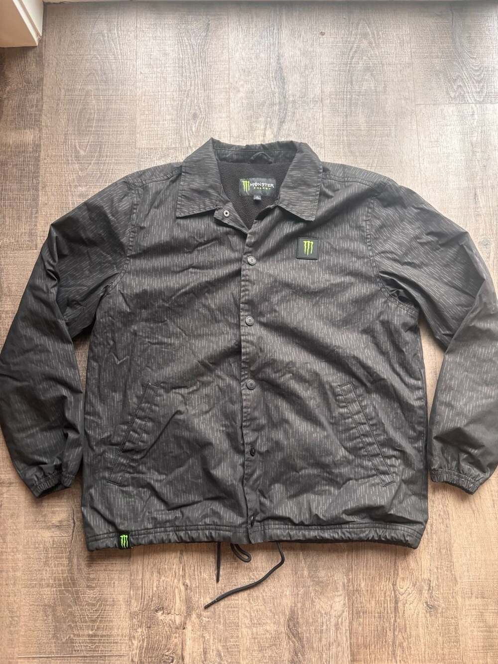 Monster Energy Branded Fleece-Lined Coach Jacket with Snap Buttons